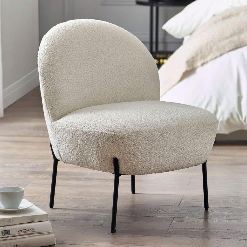 Boucle Fabric Accent Chair With Black Legs - Lulu