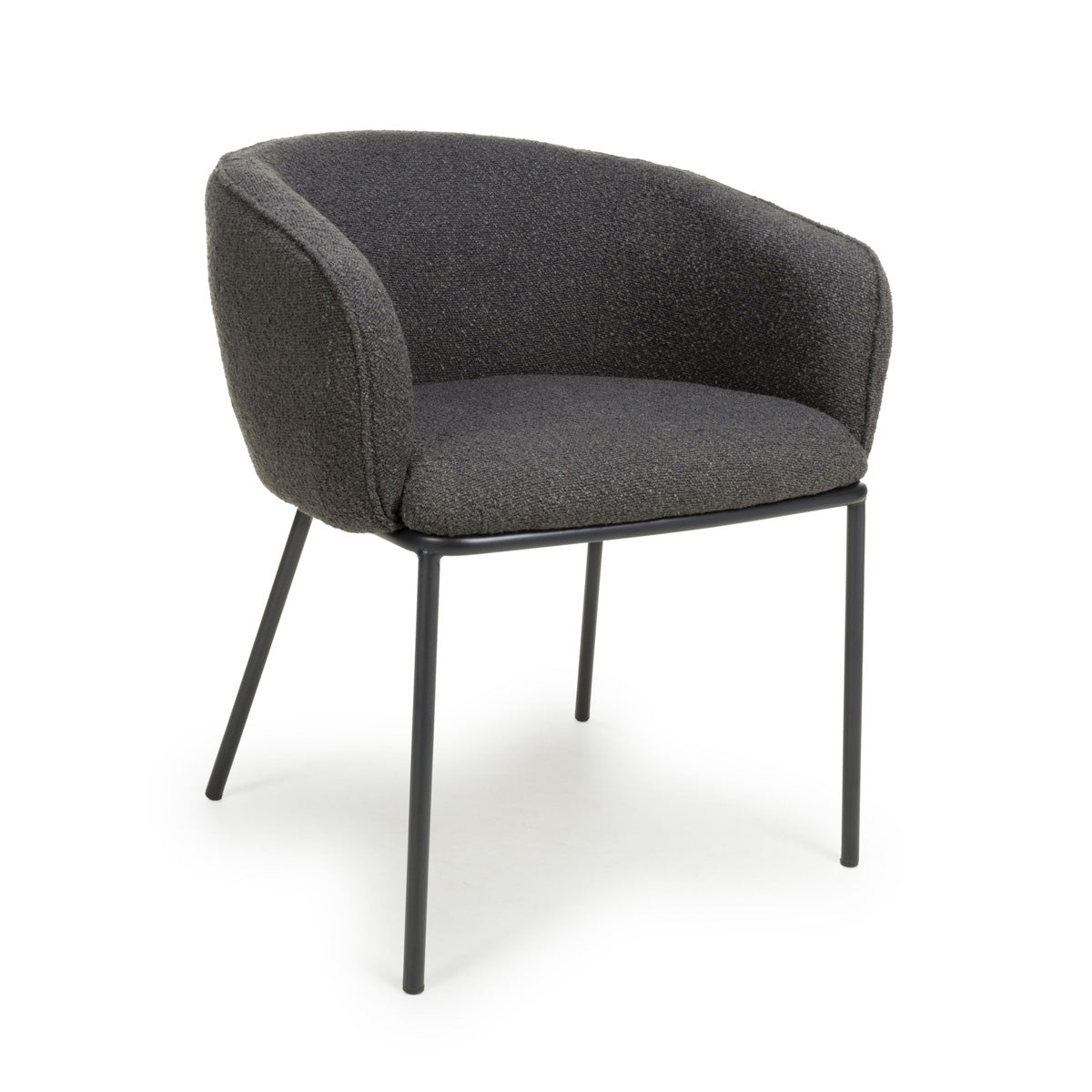 Boucle Fabric Dining Chairs in Set Of 2 With Black Metal Legs - Lola
