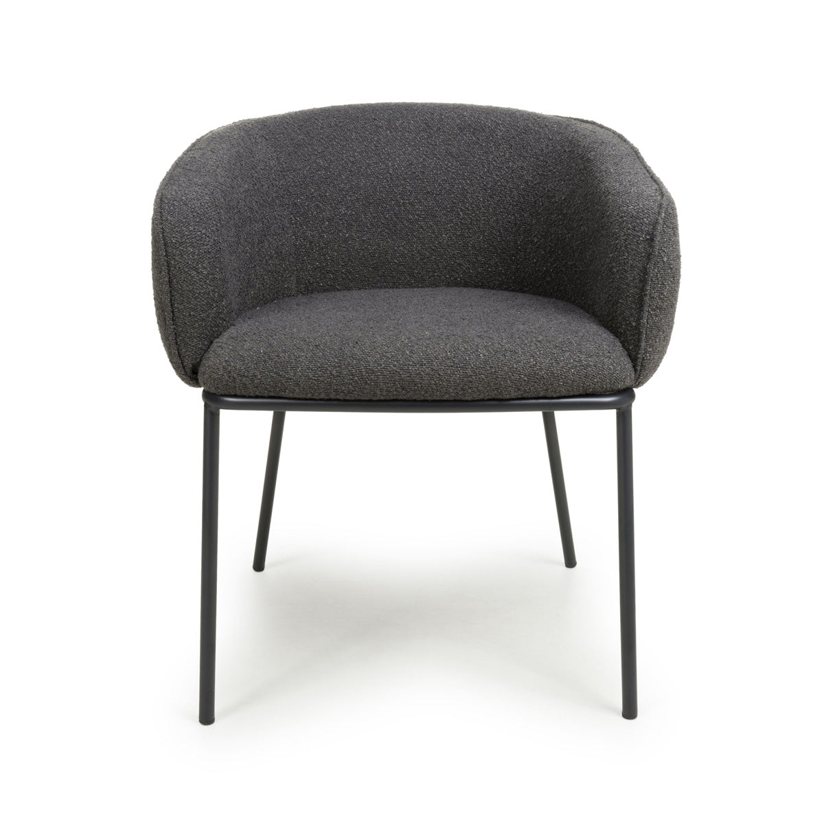 Boucle Fabric Dining Chairs in Set Of 2 With Black Metal Legs - Lola