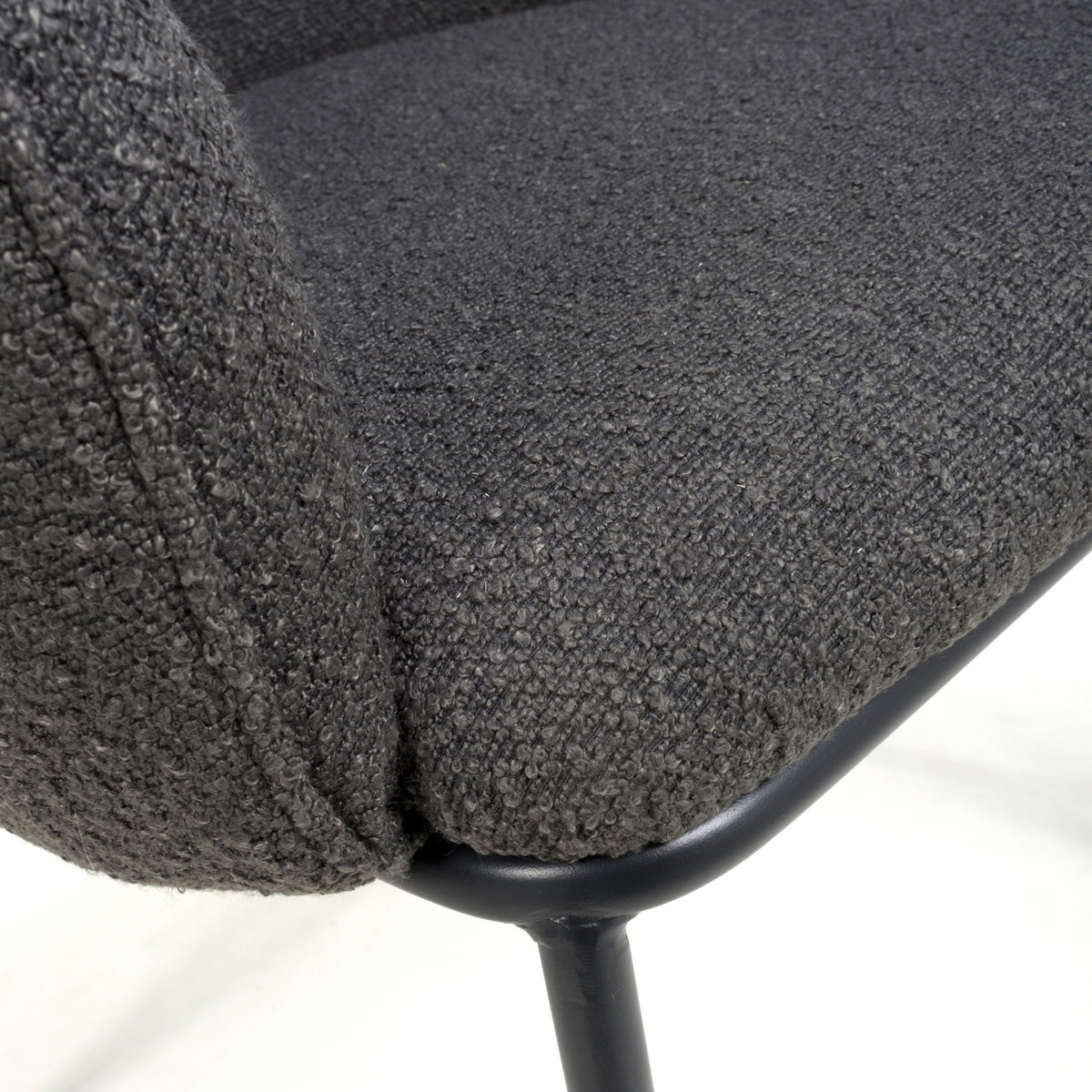 Boucle Fabric Dining Chairs in Set Of 2 With Black Metal Legs - Lola