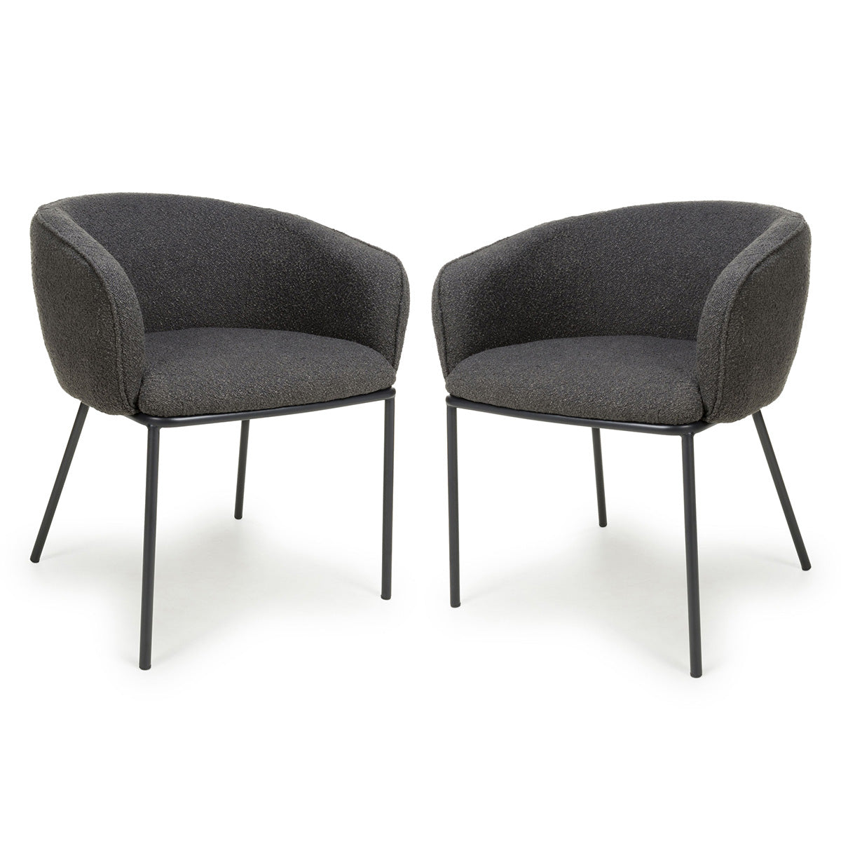 Boucle Fabric Dining Chairs in Set Of 2 With Black Metal Legs - Lola