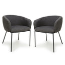 Boucle Fabric Dining Chairs in Set Of 2 With Black Metal Legs - Lola