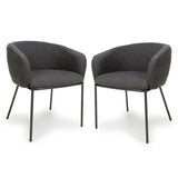 Boucle Fabric Dining Chairs in Set Of 2 With Black Metal Legs - Lola
