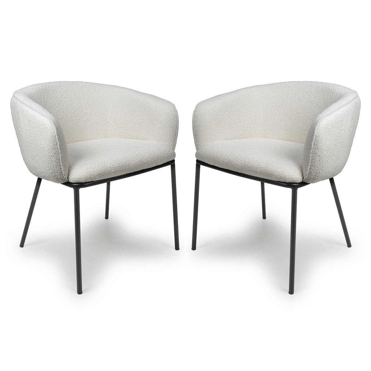 Boucle Fabric Dining Chairs in Set Of 2 With Black Metal Legs - Lola