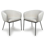 Boucle Fabric Dining Chairs in Set Of 2 With Black Metal Legs - Lola