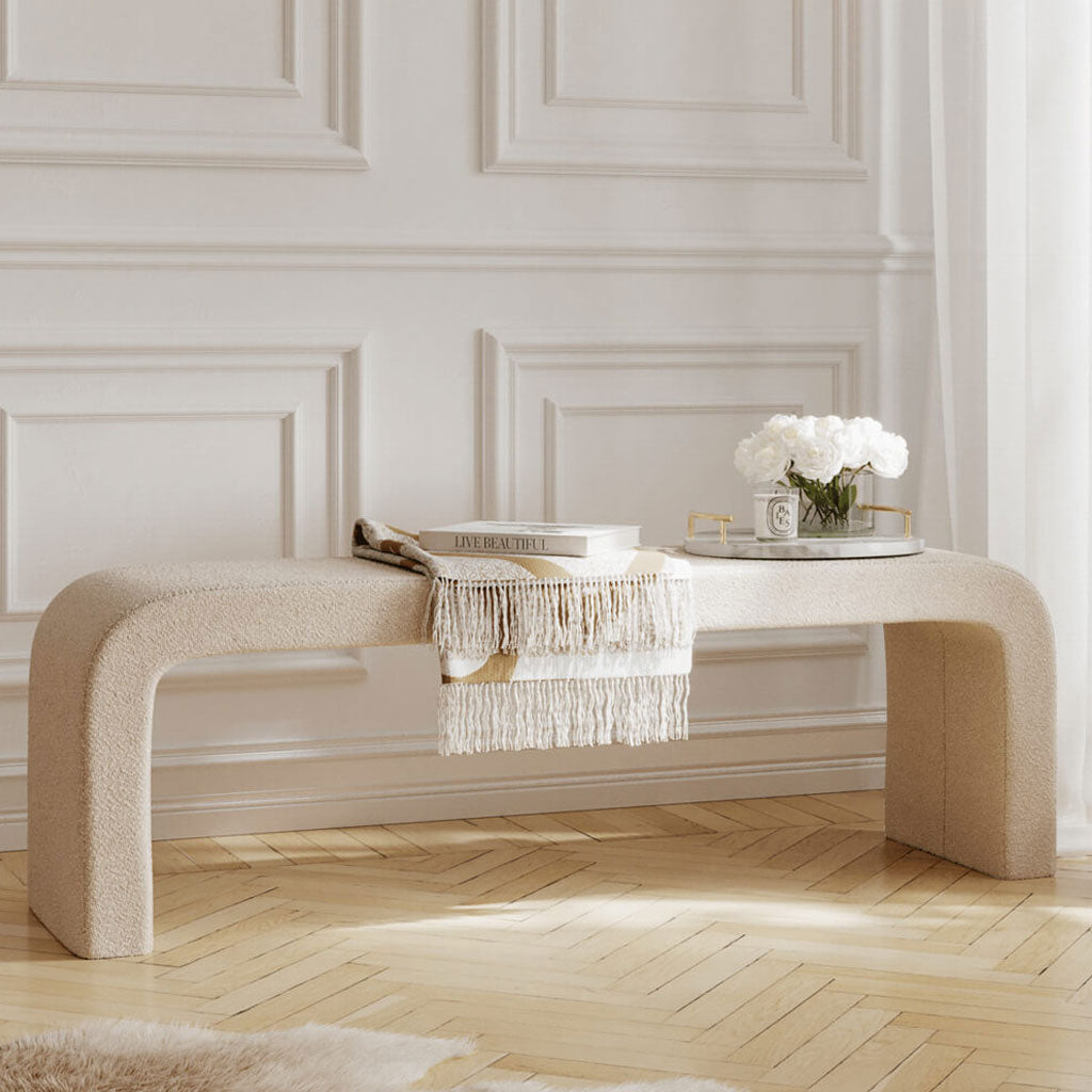 Boucle Fabric Hallway Seating Bench - Ren
