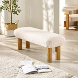 Boucle Fabric Hallway Seating Bench With Wooden Legs - Freya