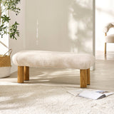 Boucle Fabric Hallway Seating Bench With Wooden Legs - Freya