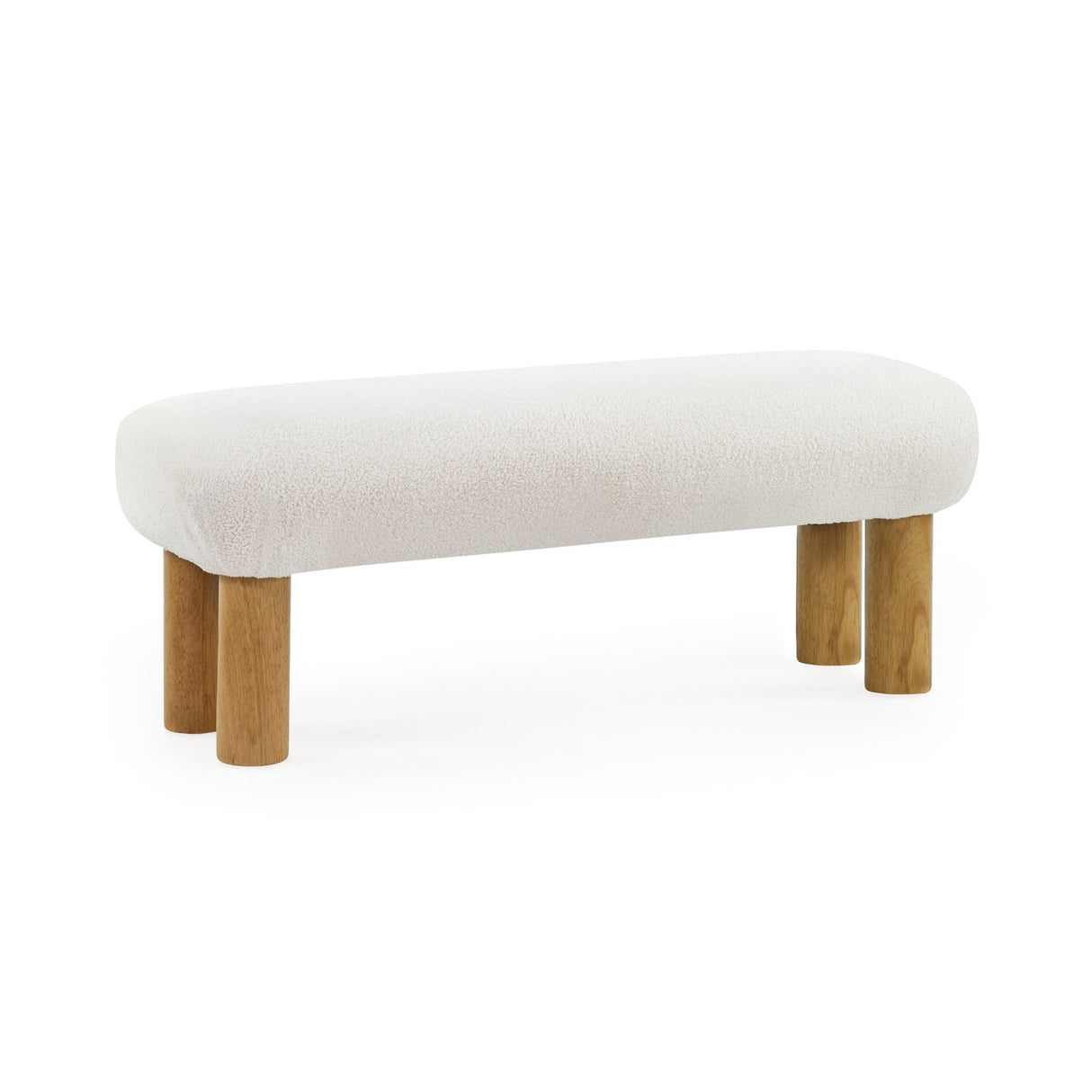 Boucle Fabric Hallway Seating Bench With Wooden Legs - Freya