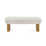 Boucle Fabric Hallway Seating Bench With Wooden Legs - Freya