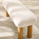 Boucle Fabric Hallway Seating Bench With Wooden Legs - Freya