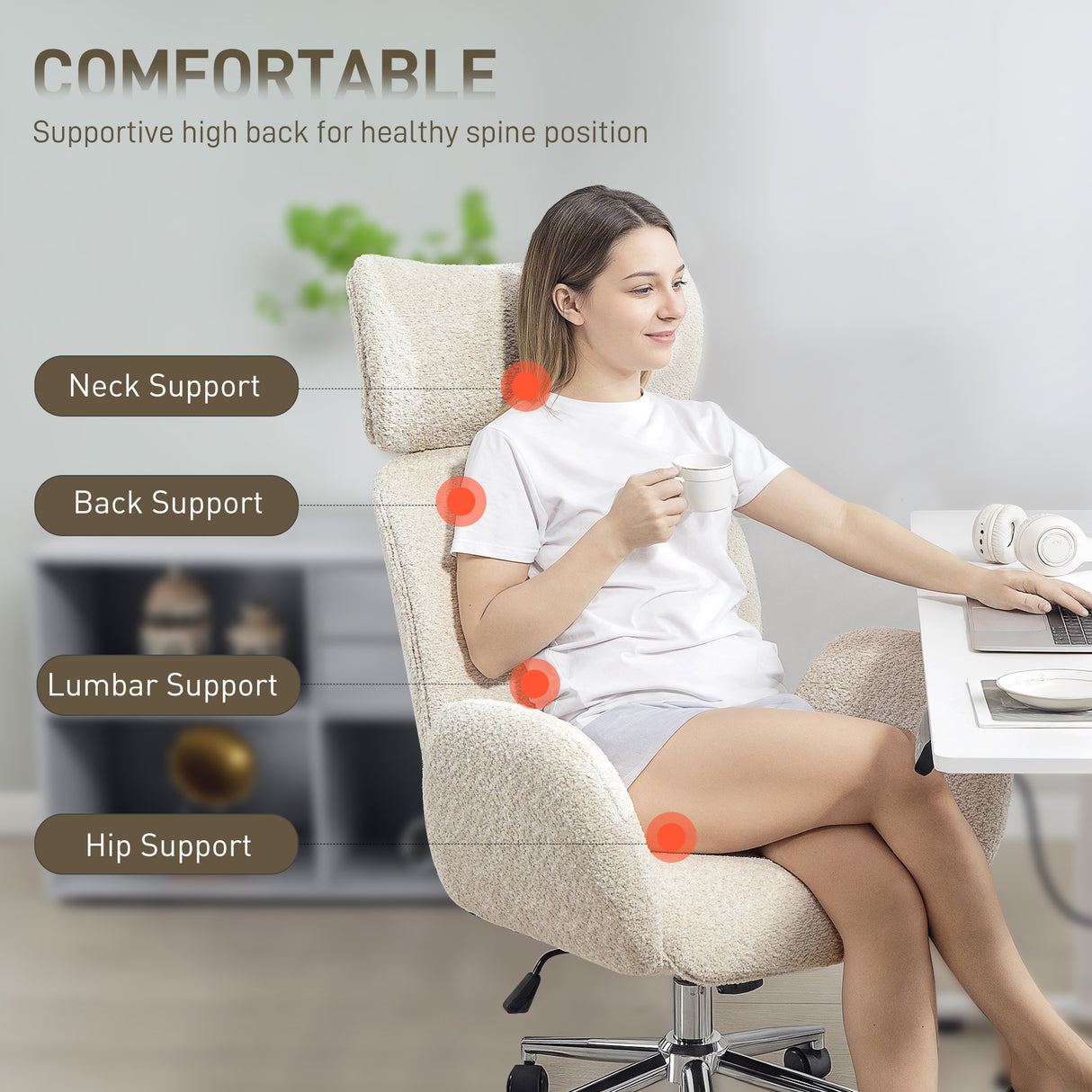 Boucle Fabric Home And Office Chair 65cm Wide - Velmora