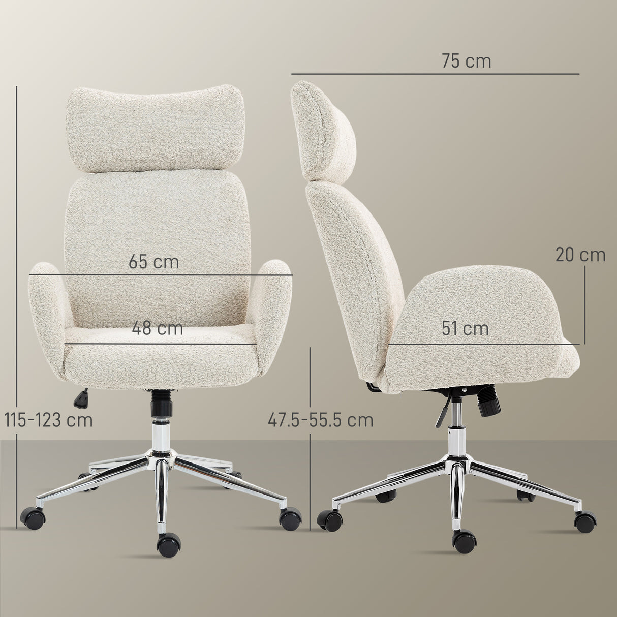 Boucle Fabric Home And Office Chair 65cm Wide - Velmora