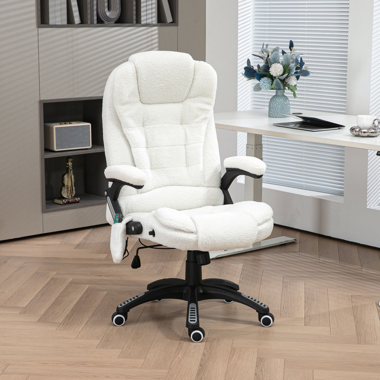 Boucle Fabric Home And Office Chair 67cm Wide With Armrest - Velmora