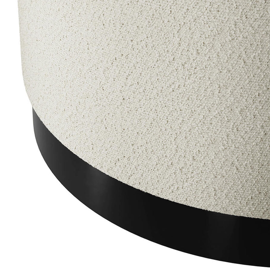 Boucle Fabric Pouffe 60.5cm Wide With Matt Black Base - Lara