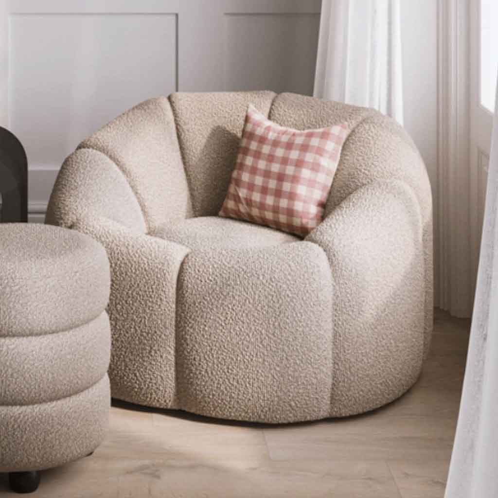 Boucle Fabric Swivel Chair - Nao