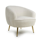 Boucle Fabric Tub Chair With Gold Chrome Metal Legs - Lucia