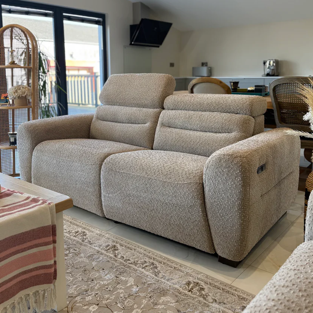 Boucle Weave Fabric 3 Seater Sofa Electric Recliner - Tokyo
