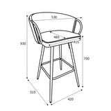 Brushed Velvet Bar Stool With Gold Chrome Metal frame - Volero