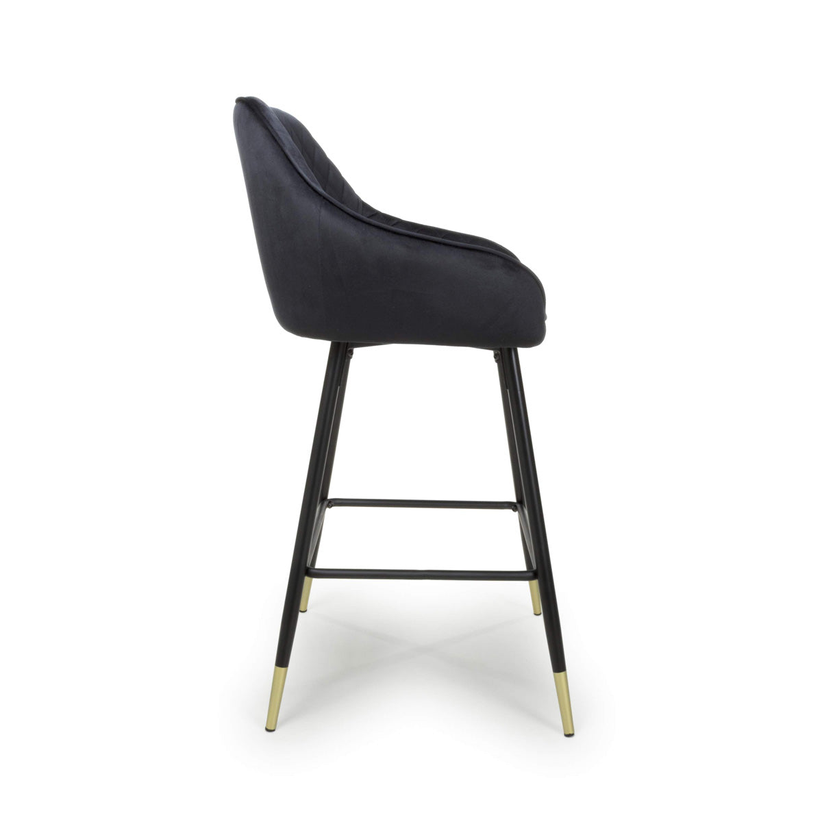 Brushed Velvet Bar Stools in Set Of 2 With Black Metal Tapered Legs - Savanna