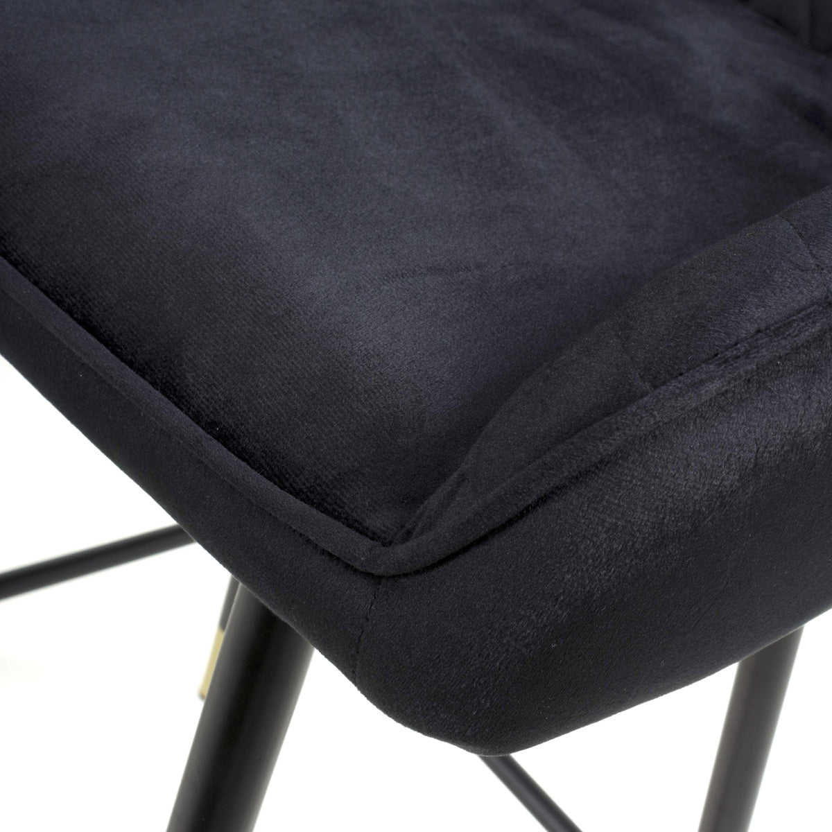 Brushed Velvet Bar Stools in Set Of 2 With Black Metal Tapered Legs - Savanna