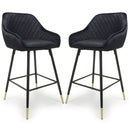 Brushed Velvet Bar Stools in Set Of 2 With Black Metal Tapered Legs - Savanna