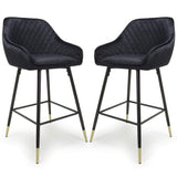 Brushed Velvet Bar Stools in Set Of 2 With Black Metal Tapered Legs - Savanna