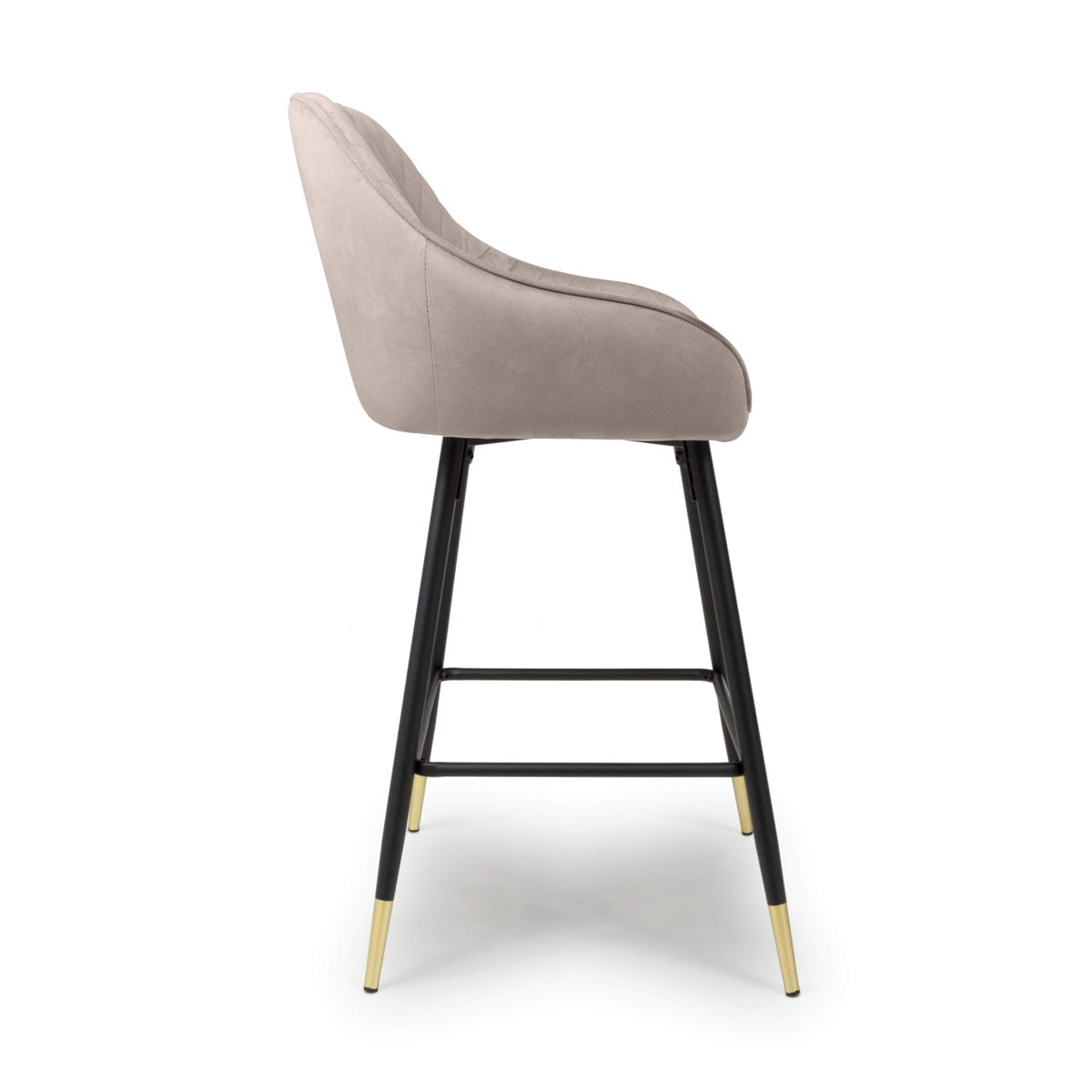 Brushed Velvet Bar Stools in Set Of 2 With Black Metal Tapered Legs - Savanna