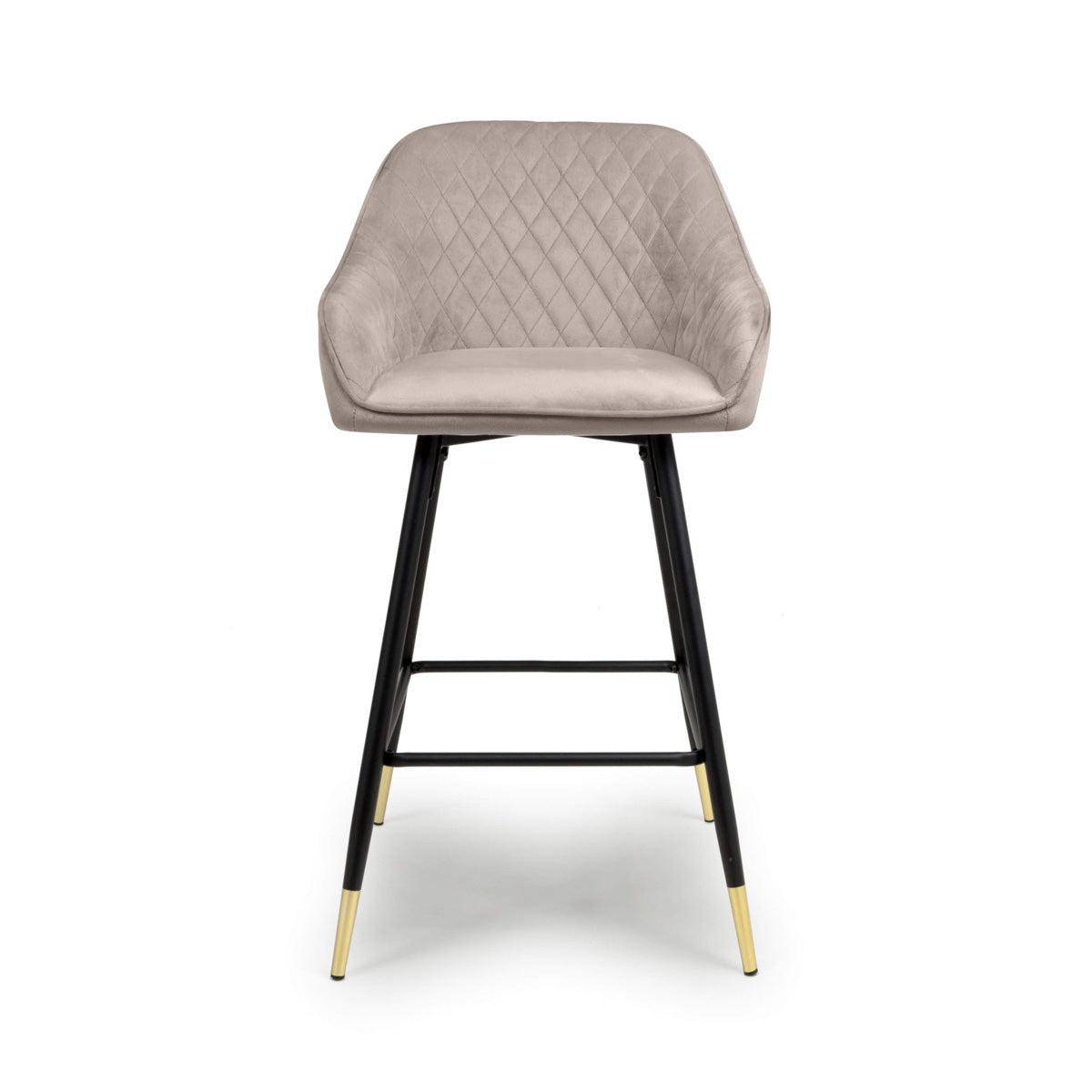 Brushed Velvet Bar Stools in Set Of 2 With Black Metal Tapered Legs - Savanna