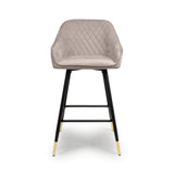 Brushed Velvet Bar Stools in Set Of 2 With Black Metal Tapered Legs - Savanna