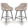 Brushed Velvet Bar Stools in Set Of 2 With Black Metal Tapered Legs - Savanna