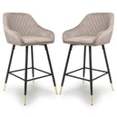 Brushed Velvet Bar Stools in Set Of 2 With Black Metal Tapered Legs - Savanna