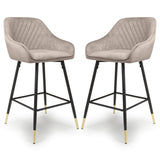 Brushed Velvet Bar Stools in Set Of 2 With Black Metal Tapered Legs - Savanna