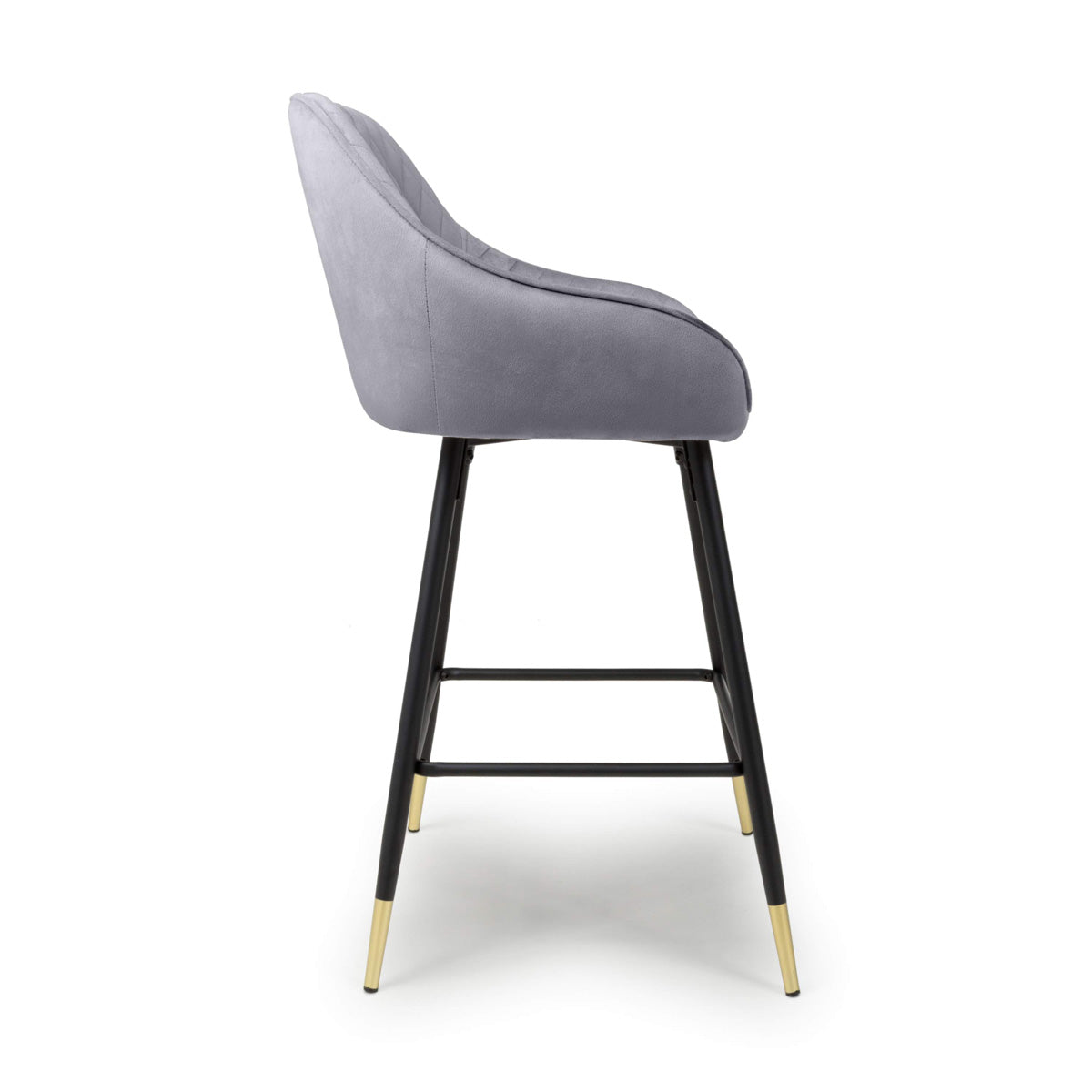 Brushed Velvet Bar Stools in Set Of 2 With Black Metal Tapered Legs - Savanna