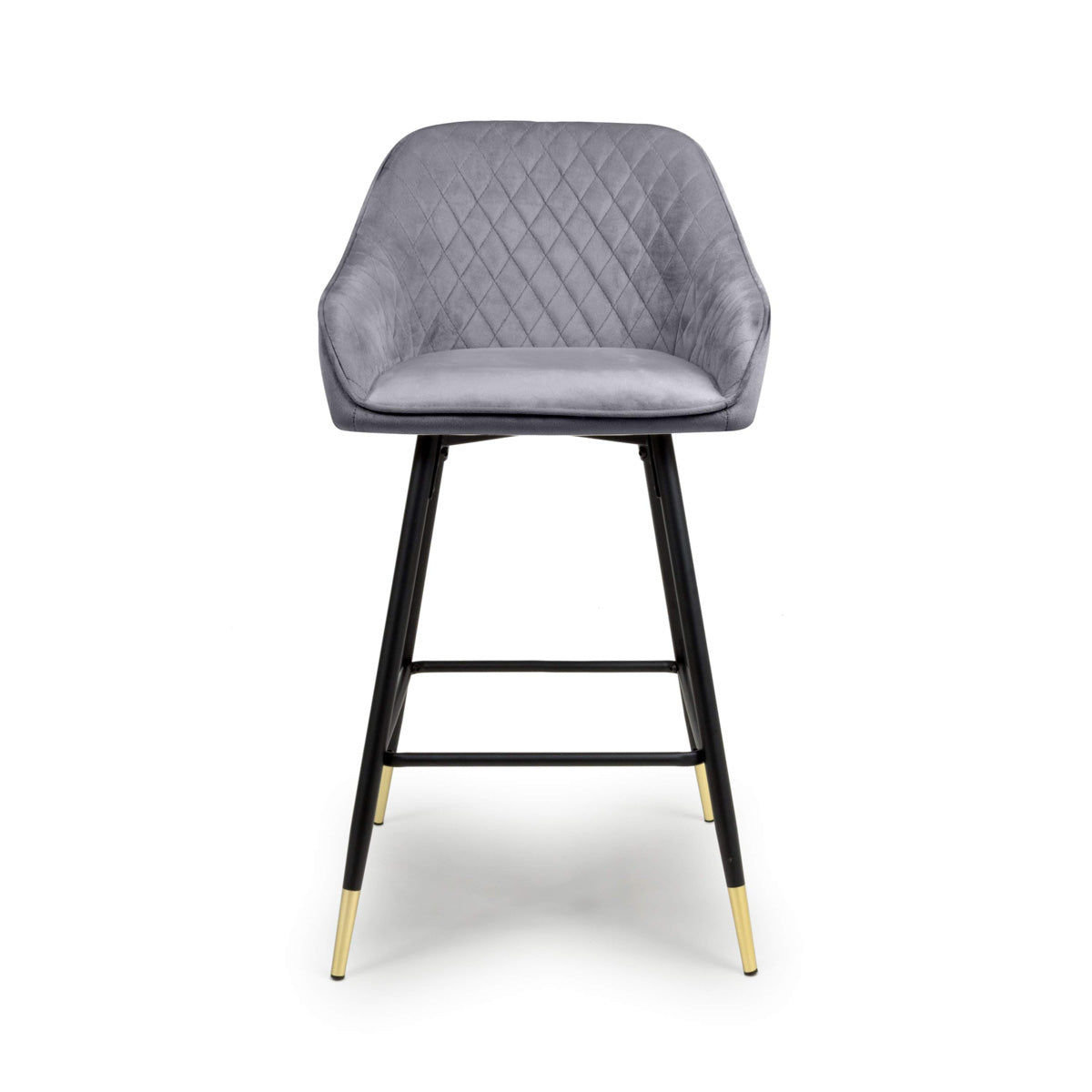 Brushed Velvet Bar Stools in Set Of 2 With Black Metal Tapered Legs - Savanna