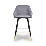 Brushed Velvet Bar Stools in Set Of 2 With Black Metal Tapered Legs - Savanna