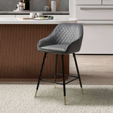 Brushed Velvet Bar Stools in Set Of 2 With Black Metal Tapered Legs - Savanna