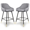 Brushed Velvet Bar Stools in Set Of 2 With Black Metal Tapered Legs - Savanna