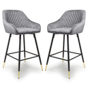Brushed Velvet Bar Stools in Set Of 2 With Black Metal Tapered Legs - Savanna