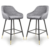 Brushed Velvet Bar Stools in Set Of 2 With Black Metal Tapered Legs - Savanna