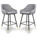 Brushed Velvet Bar Stools in Set Of 2 With Black Metal Tapered Legs - Savanna