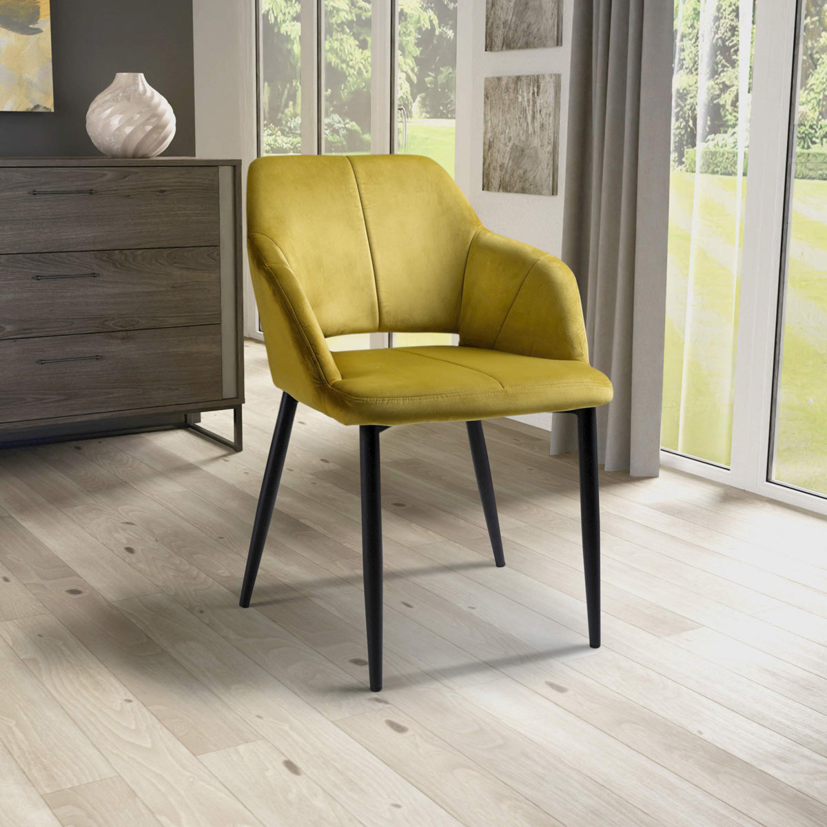 Brushed Velvet Dining Chairs in Set Of 2 With Black Metal Legs - Nero
