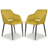 Brushed Velvet Dining Chairs in Set Of 2 With Black Metal Legs - Nero