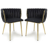 Brushed Velvet Dining Chairs in Set Of 2 With Gold Metal Frame - Ontario