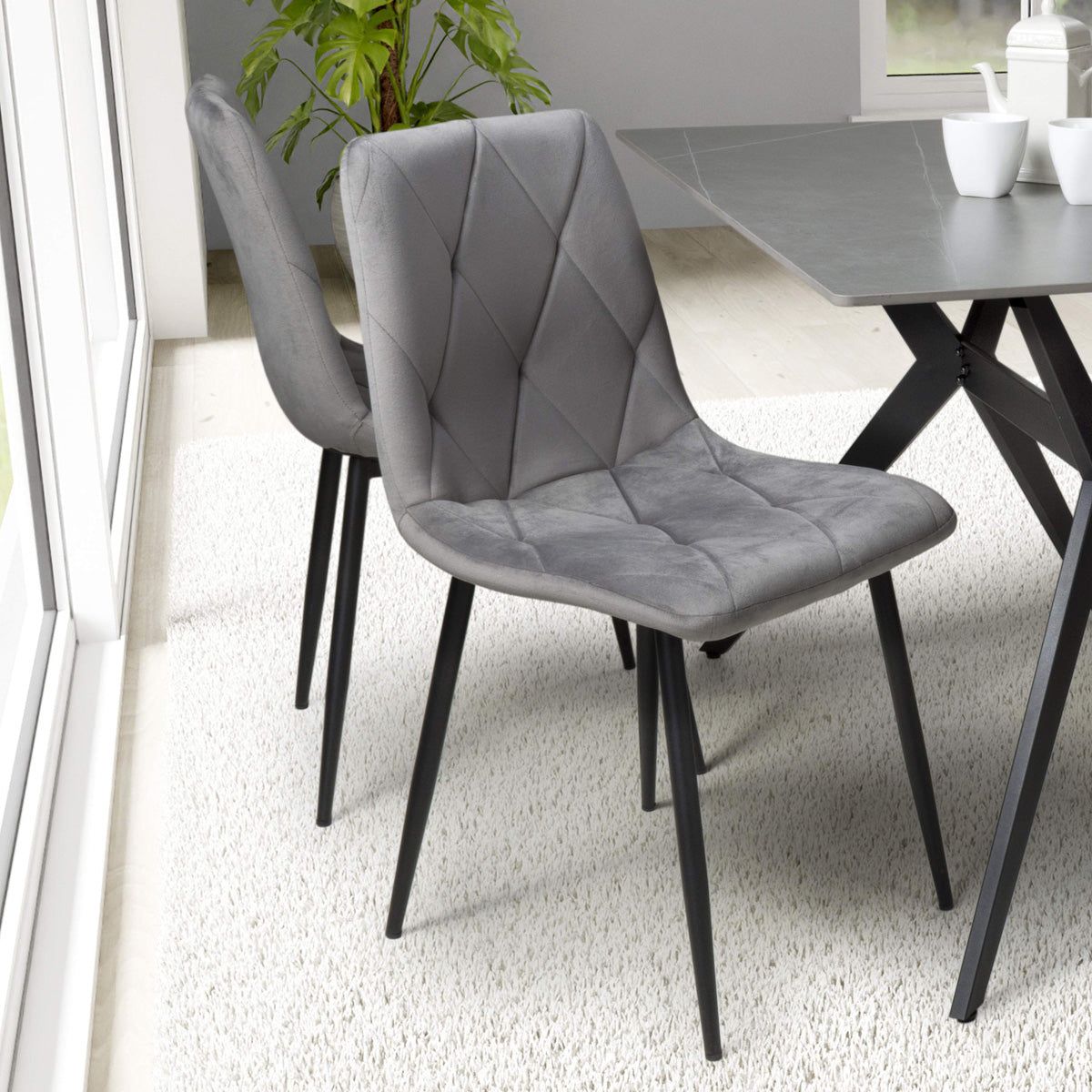 Brushed Velvet Dining Chairs in Set Of 4 With Black Metal Legs - Vernon