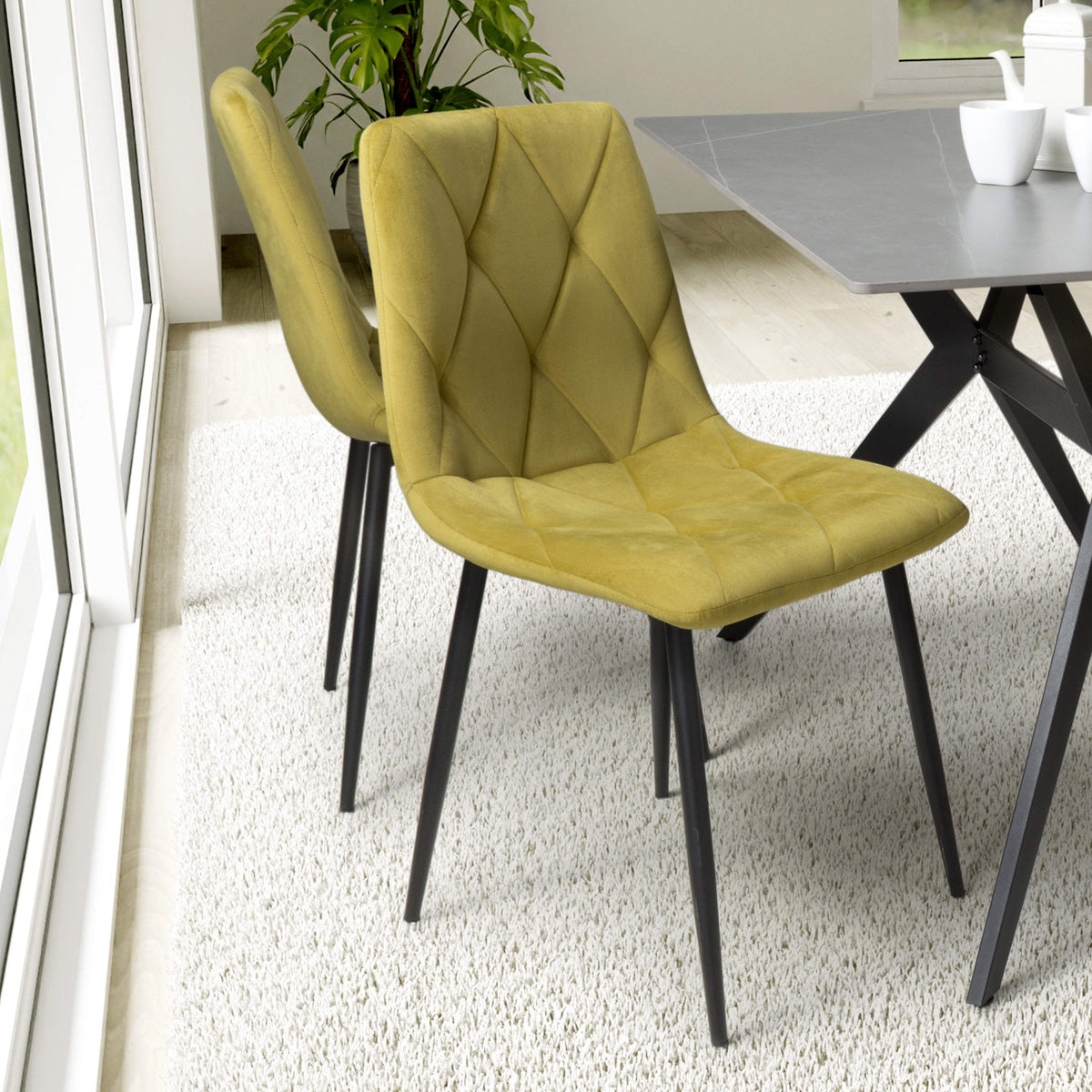 Brushed Velvet Dining Chairs in Set Of 4 With Black Metal Legs - Vernon