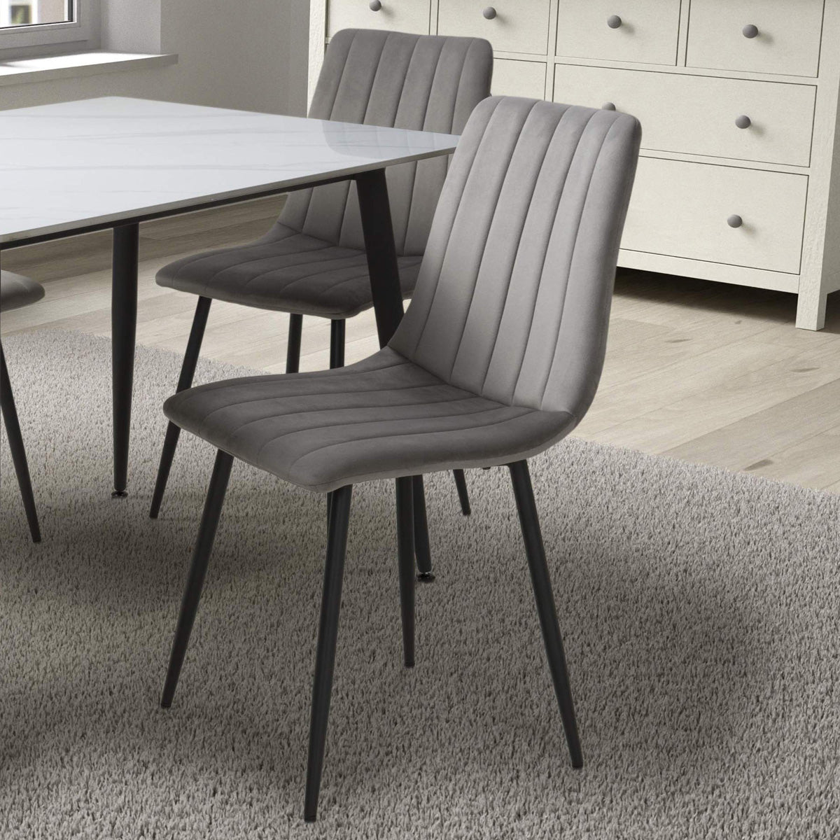 Brushed Velvet Dining Chairs in Set Of 4 - Lisbon