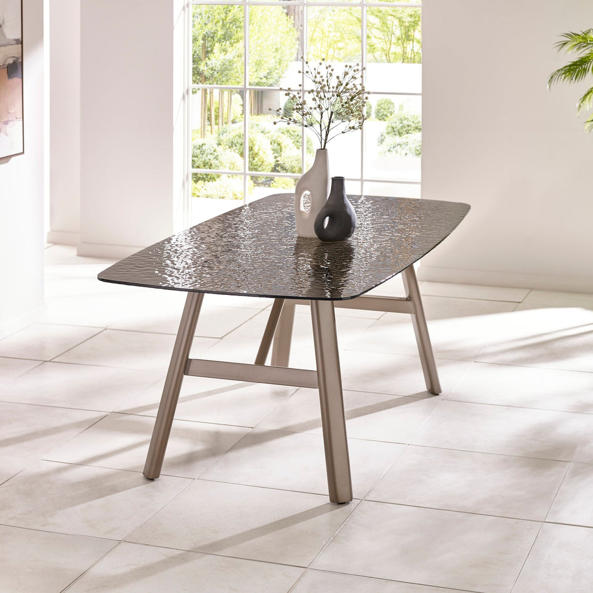 Bubble Glass Top Dining Table for 4 to 6 People Rectangular - Callisto