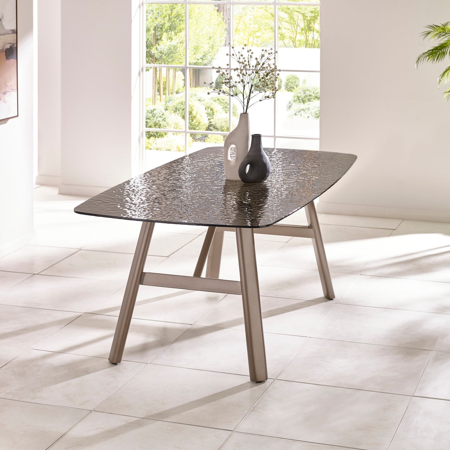 Bubble Glass Top Dining Table for 4 to 6 People Rectangular - Callisto
