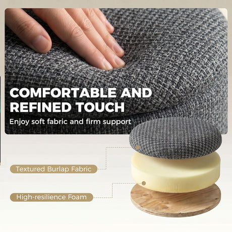 Burlap Fabric Storage Ottoman 38.5cm Wide With Rubberwood Legs - Velmora